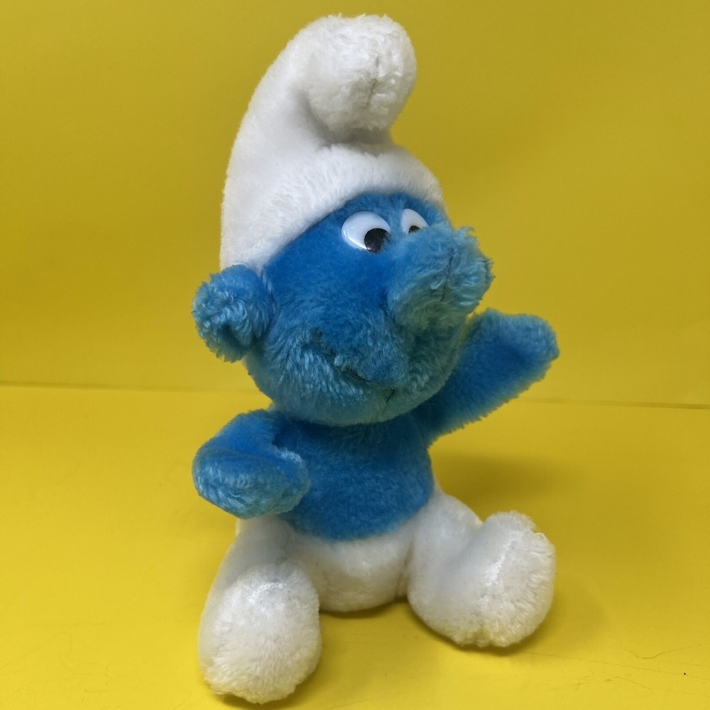Vintage Smurf Plush Wallace Berrie 1980 Blue White 8" Stuffed Animal Toy Doll